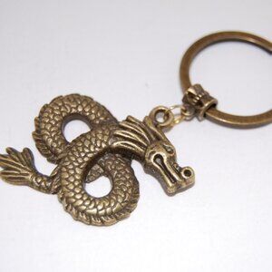 Dragon Keychain,Bronze Dragon Keyring,Fung Shui Dragon Keychain